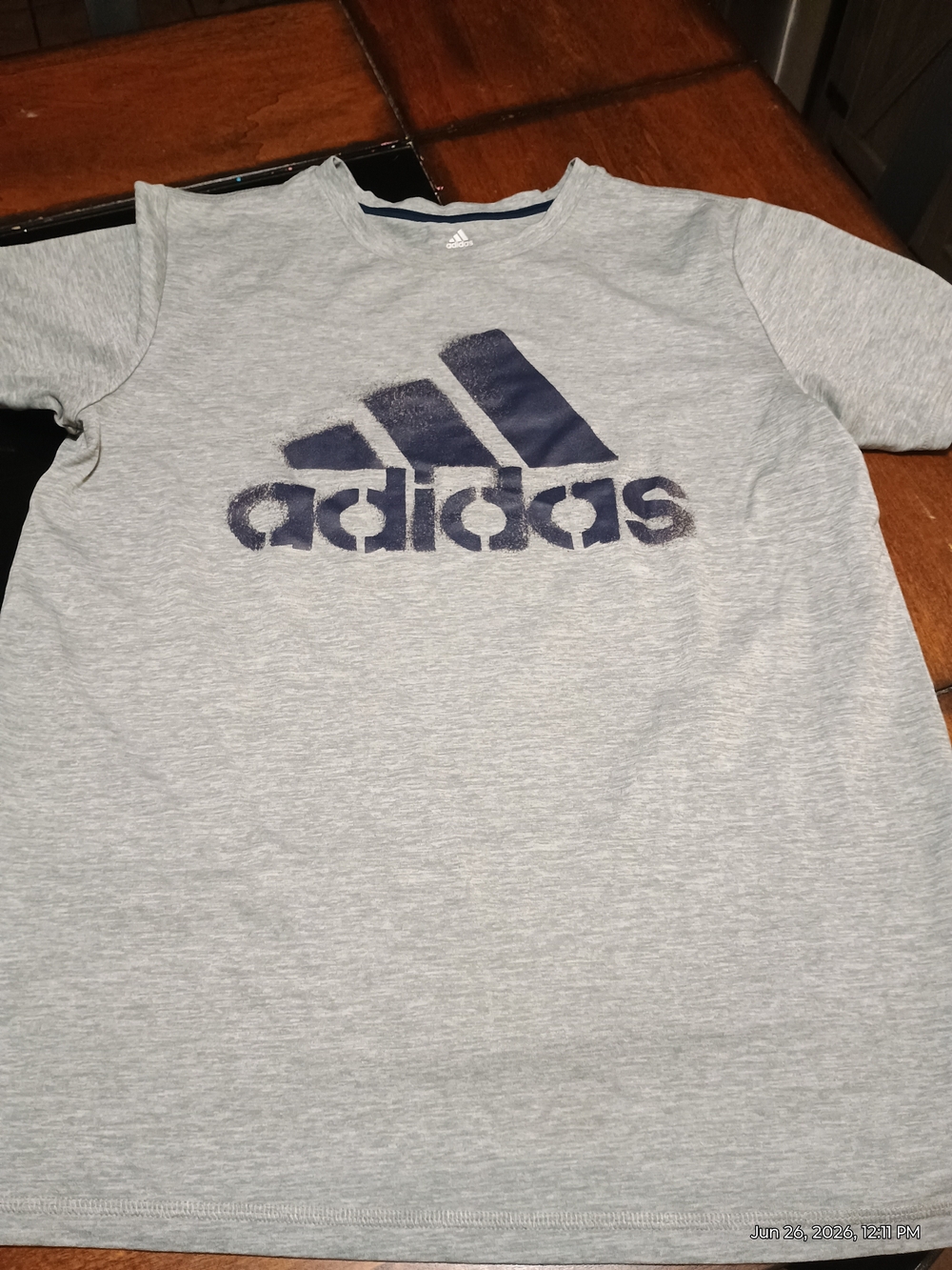 adidas Light Gray Tee with Navy Logo